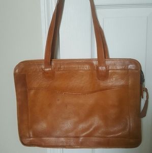 Vintage tan brown leather tote bag